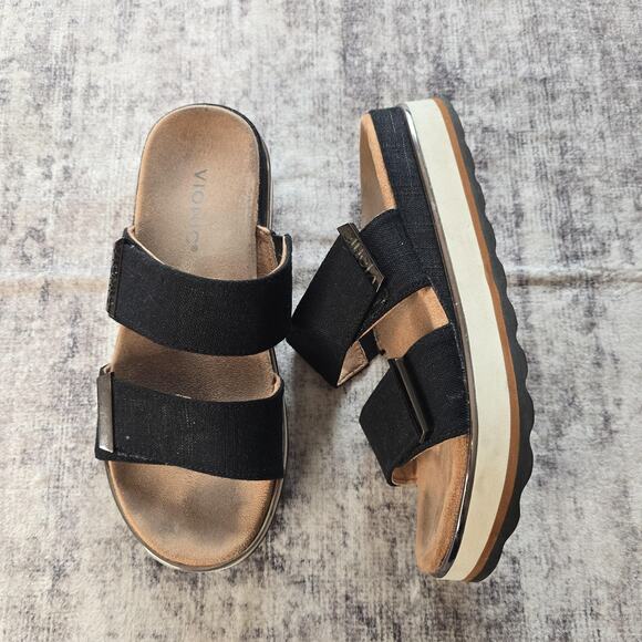 Vionic Brandie Sandals Womens Size 7 Black Platform Slide Double Strap Orthotic - Picture 2 of 9